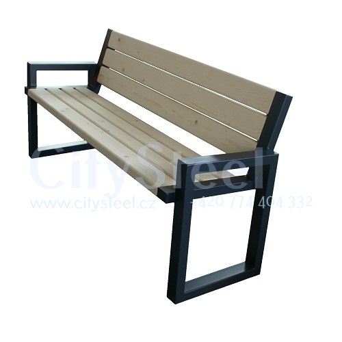 Parková nebo zahradní venkovní lavička CITYHALL s opěrkou ( Kovová konstrukce barva RAL 7016 (antracitová) + latí dřeva barva Transparent s UV filtrem)