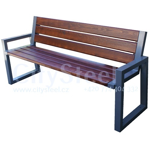 Parková nebo zahradní venkovní lavička CITYHALL s opěrkou ( Kovová konstrukce barva RAL 7039 (quartz grey) + latí dřeva barva Teak)