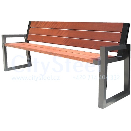 Parková lavička CITYHALL s opěrkou ( Kovová konstrukce barva RAL 7016 (antracitová) + latí dřeva barva Kaštan)